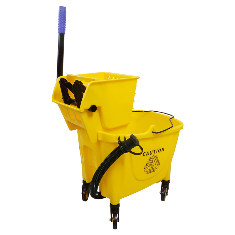 Commercial Yellow Plastic Floor cleaning Squeeze Mop Bucket Wringer Mop Bucket With Drainpipe