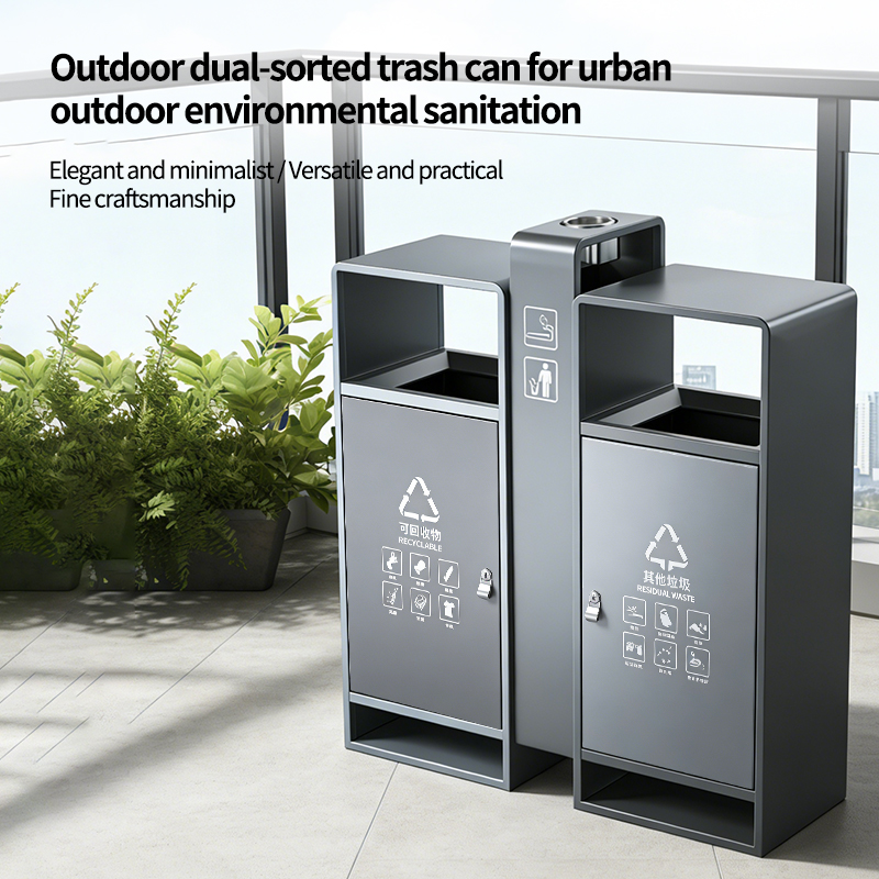 Galvanized Steel Trash Can Outdoor Public Area Large Recyclable Waste Bin with Stainless Steel and Classification Capacity